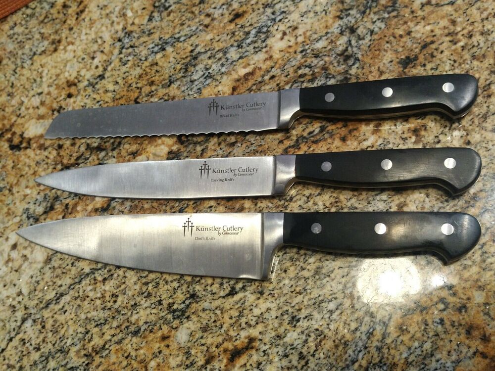 Kunstler Connoisseur 3-Piece Chef knife set. Solid Cutlery Bread Chef Carving